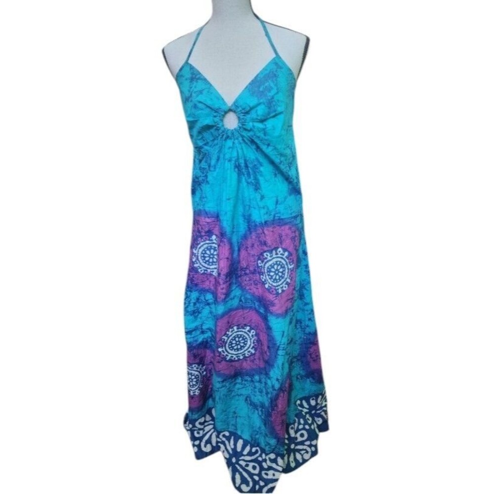 Collection Eighteen Tie-Dye Batik Halter Maxi Dress NEW Cotton India Boho Hippie